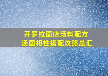 开罗拉面店汤料配方 汤面相性搭配攻略总汇